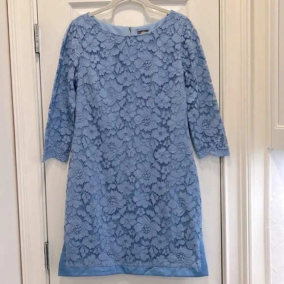 Vince Camuto | Dresses | Vince Camuto Blue Lace Dress With Matching Blue  Lining See Through Arms Sz6 | Poshmark